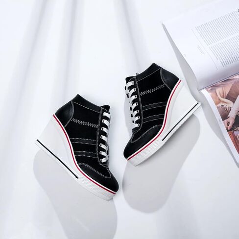 MEJORMEN Womens Platform Wedge Canvas Shoes High Top Lace Up+Side Zipper Fashion Sneakers Casual High Heel Walking Shoes in Saudi Arabia