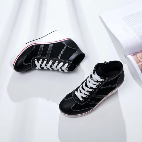 MEJORMEN Womens Platform Wedge Canvas Shoes High Top Lace Up+Side Zipper Fashion Sneakers Casual High Heel Walking Shoes in Saudi Arabia