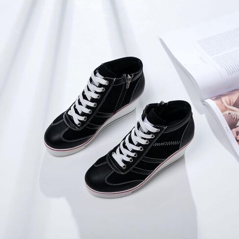 MEJORMEN Womens Platform Wedge Canvas Shoes High Top Lace Up+Side Zipper Fashion Sneakers Casual High Heel Walking Shoes in Saudi Arabia