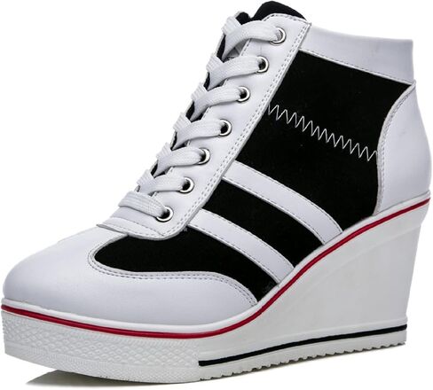 MEJORMEN Womens Platform Wedge Canvas Shoes High Top Lace Up+Side Zipper Fashion Sneakers Casual High Heel Walking Shoes in Saudi Arabia
