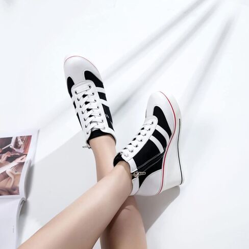 MEJORMEN Womens Platform Wedge Canvas Shoes High Top Lace Up+Side Zipper Fashion Sneakers Casual High Heel Walking Shoes in Saudi Arabia