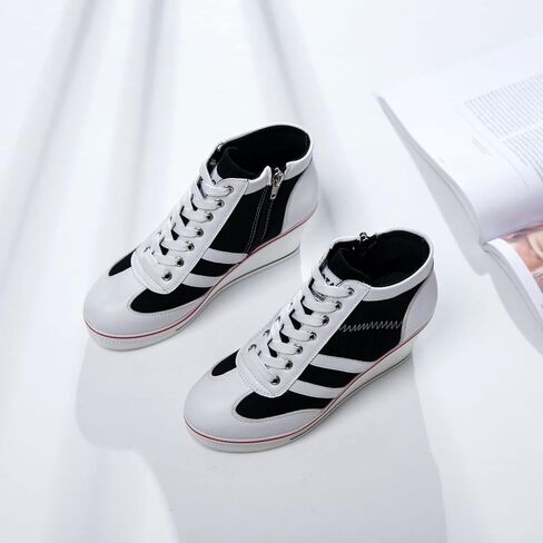 MEJORMEN Womens Platform Wedge Canvas Shoes High Top Lace Up+Side Zipper Fashion Sneakers Casual High Heel Walking Shoes in Saudi Arabia