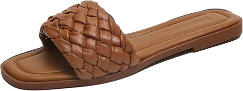 Stratuxx Kaze Women's Braided Strap Sandals Square Open Toe Slide Sandals Slip on Dressy Summer Beach Flats Size 5-11 in Saudi Arabia