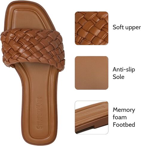 Stratuxx Kaze Women's Braided Strap Sandals Square Open Toe Slide Sandals Slip on Dressy Summer Beach Flats Size 5-11 in Saudi Arabia