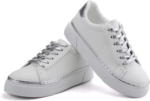 JABASIC Women Platform White Sneakers Lace Up Fashion Tennis Sneaker Casual Walking Shoes in Saudi Arabia