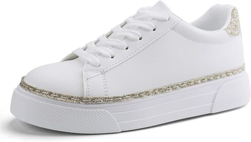 أحذية رياضية بيضاء للنساء من JABASIC بأربطة، أحذية رياضية كاجوال للمشي in Kuwait