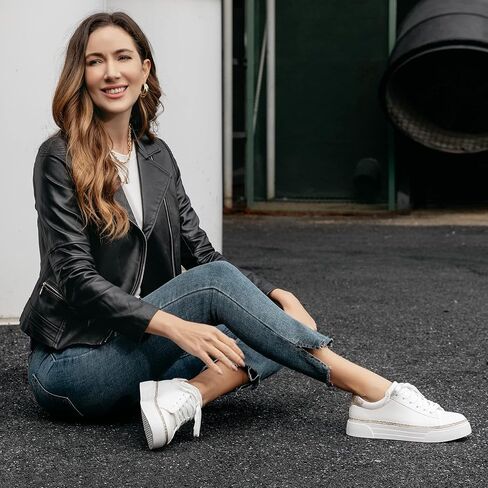 أحذية رياضية بيضاء للنساء من JABASIC بأربطة، أحذية رياضية كاجوال للمشي in Kuwait