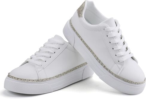 أحذية رياضية بيضاء للنساء من JABASIC بأربطة، أحذية رياضية كاجوال للمشي in Kuwait