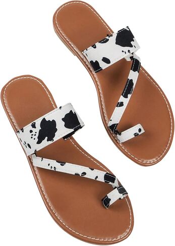 OYOANGLE Women's Printed Toe Ring Open Toe Flats Sandals Strappy Breathable Lightweight Thong Sandals in Saudi Arabia