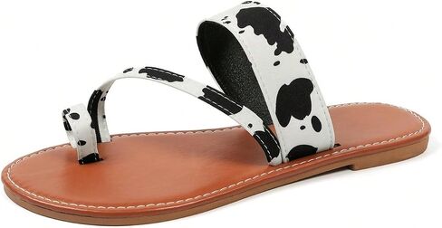 OYOANGLE Women's Printed Toe Ring Open Toe Flats Sandals Strappy Breathable Lightweight Thong Sandals in Saudi Arabia