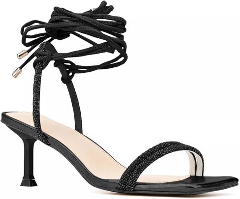 Coutgo Womens Strappy Lace Up Heels Sandals Square Toe Rhinestone Kitten Heel Sexy Party Wedding Dress Shoes in Saudi Arabia
