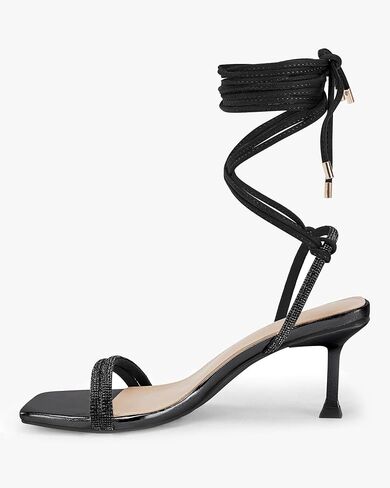 Coutgo Womens Strappy Lace Up Heels Sandals Square Toe Rhinestone Kitten Heel Sexy Party Wedding Dress Shoes in Saudi Arabia
