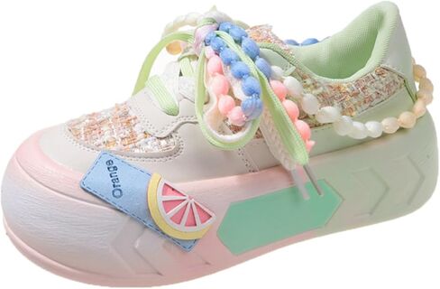 Women Kawaii Shoes Y2k Shoes Walking Sneakers Women Platform Chunky Cute Linen Thick Roundhead Rave Shoes Travel in Kuwait