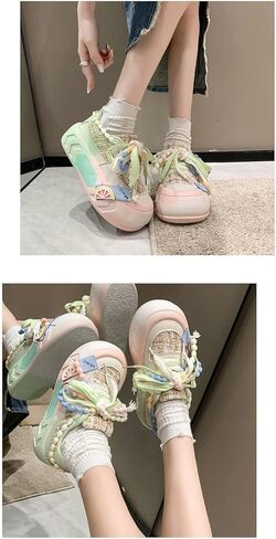 Women Kawaii Shoes Y2k Shoes Walking Sneakers Women Platform Chunky Cute Linen Thick Roundhead Rave Shoes Travel in Kuwait