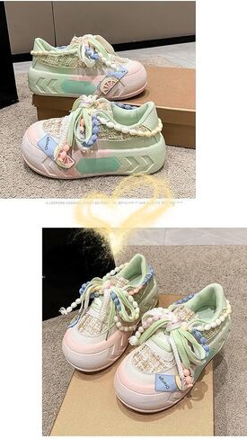 Women Kawaii Shoes Y2k Shoes Walking Sneakers Women Platform Chunky Cute Linen Thick Roundhead Rave Shoes Travel in Kuwait