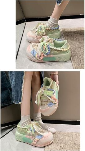 Women Kawaii Shoes Y2k Shoes Walking Sneakers Women Platform Chunky Cute Linen Thick Roundhead Rave Shoes Travel in Kuwait
