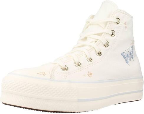 Converse Unisex Chuck Taylor All Star Lift High Top Canvas Sneaker - Lace up Closure Style - White/Cocoon Blue 8 in Saudi Arabia