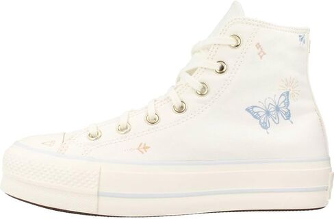 Converse Unisex Chuck Taylor All Star Lift High Top Canvas Sneaker - Lace up Closure Style - White/Cocoon Blue 8 in Saudi Arabia
