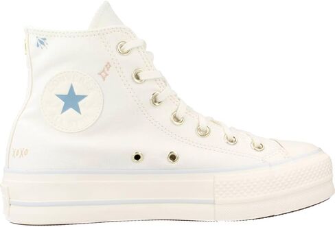 Converse Unisex Chuck Taylor All Star Lift High Top Canvas Sneaker - Lace up Closure Style - White/Cocoon Blue 8 in Saudi Arabia