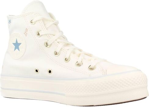 Converse Unisex Chuck Taylor All Star Lift High Top Canvas Sneaker - Lace up Closure Style - White/Cocoon Blue 8 in Saudi Arabia