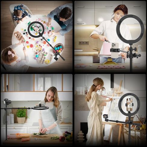 LUXSURE Ring Light للمكتب مع حامل وحامل هاتف، حامل كاميرا علوي LED مقاس 10 بوصات، حامل هاتف علوي مع ضوء، حامل ثلاثي iPhone مع ضوء لتسجيل الفيديو والكمبيوتر المحمول والبث المباشر in Kuwait