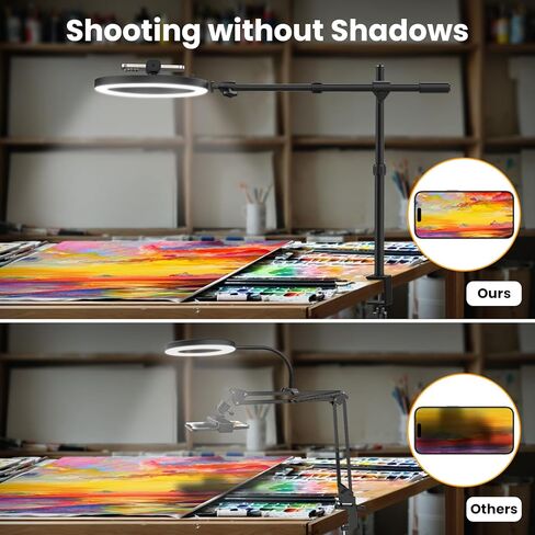 LUXSURE Ring Light للمكتب مع حامل وحامل هاتف، حامل كاميرا علوي LED مقاس 10 بوصات، حامل هاتف علوي مع ضوء، حامل ثلاثي iPhone مع ضوء لتسجيل الفيديو والكمبيوتر المحمول والبث المباشر in Kuwait