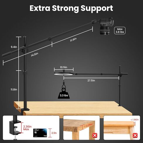 LUXSURE Ring Light للمكتب مع حامل وحامل هاتف، حامل كاميرا علوي LED مقاس 10 بوصات، حامل هاتف علوي مع ضوء، حامل ثلاثي iPhone مع ضوء لتسجيل الفيديو والكمبيوتر المحمول والبث المباشر in Kuwait