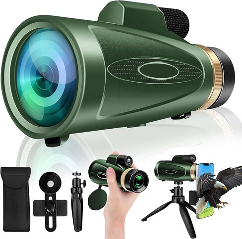 80X100 HD Monocular Telescope, High Powered BAK-4 Prism Compact Monoculars for Adults, Larger Vision Monocular for Bird Watching Hunting Hiking Camping Travelling in Kuwait