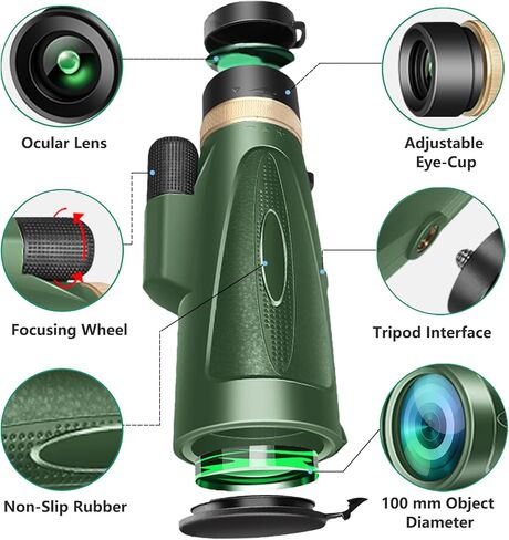 80X100 HD Monocular Telescope, High Powered BAK-4 Prism Compact Monoculars for Adults, Larger Vision Monocular for Bird Watching Hunting Hiking Camping Travelling in Kuwait