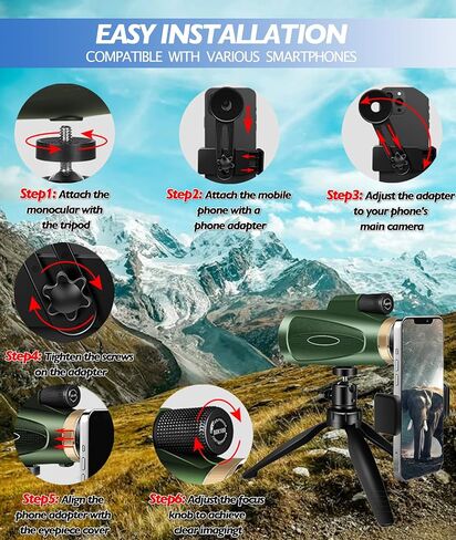 80X100 HD Monocular Telescope, High Powered BAK-4 Prism Compact Monoculars for Adults, Larger Vision Monocular for Bird Watching Hunting Hiking Camping Travelling in Kuwait