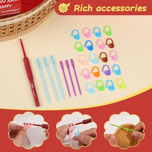 12.3OZ Yarn for Beginner Crocheting, 350g No Split Crochet Yarn, Beginners Yarn for Crocheting and Knitting with Crochet Hooks, Stitch Markers, Easy Yarn for Beginners Crocheting Christmas Decoration in Kuwait