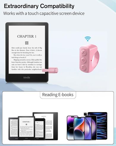 Remote Control Page Turner for Kindle Paperwhite Oasis, RF E-Reader Remote Controller, Remote Scrolling Ring for TIK Tok, Camera Shutter Clicker for iPad iPhone iOS Android -Pink in Saudi Arabia