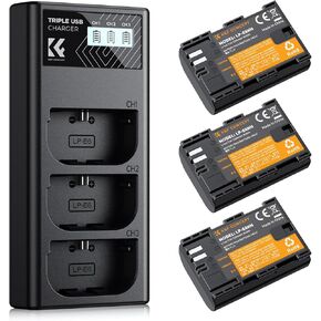 K&F Concept 3-Pack LP-E6NH Battery and Triple Slot Charger for Canon EOS R5, R6, R, 6D Mark II, 5D Mark IV, 5D Mark III, 5DS, 5DS R, 5D Mark II, 80D, 90D, 6D, 7D, 7D Mark II, 2250mAh