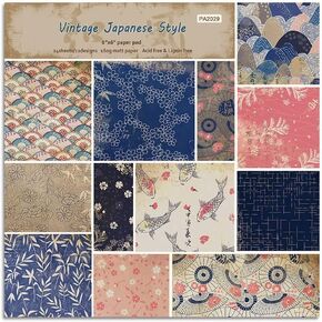 LZBRDY Vintage Japanese Style 6"X6" Junk Journal Decorative Craft Paper Pad, 24 Sheet Single-Sided Scrapbook Paper, 160GSM Cuttable Scrapbooking Card Making Album Supplies
