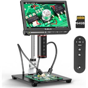 Elikliv Autofocus 4K Digital Microscope EM4K-AF, 8" Coin Microscope, 52MP HDMI Microscope, Soldering Microscope for Electronic Repair, LCD Microscope for Adults, UHD Video Microsocpe, 10" Stand, 64G