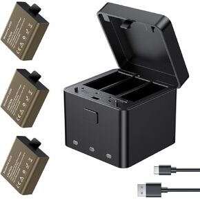 AKASO 3 x 1050mAh Rechargeable Action Camera Battery with 3-Channel Charger EK7000/Brave 4/EK7000 Pro Data Transfer with Micro SD Storage Slots