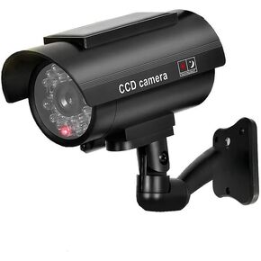 Solar Powered Fake Security Camera, Easy to Install with Red Light LED Light Flashing and Warning for Indoor/Outdoor