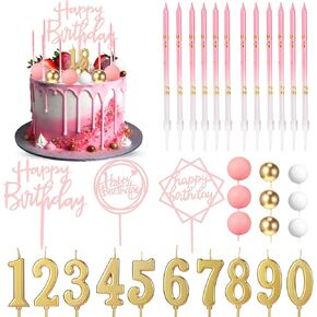 Yerliker 34 Pcs Happy Birthday Cake Toppers Decorations Birthday Candles DIY Cake Decor for Men Women Wedding Anniversary(Black)