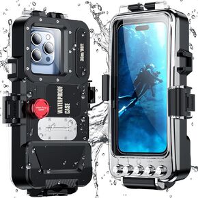 Temdan Diving Phone Case Compatible with All iPhone Series,Snorkeling Underwater Case 98FT/30M Operated Underwater Photo Video,Waterproof Housing for All iPhone Series,Black
