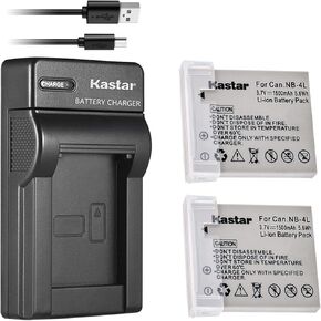 Kastar Battery (X2) & Slim USB Charger for NB-4L, NB4L and ELPH 100 HS, 300 HS, 310 HS, 330 HS, VIXIA mini, Powershot SD400, SD450, SD600, SD630, SD750, SD780, SD1000, SD1100 IS, SD1400 IS