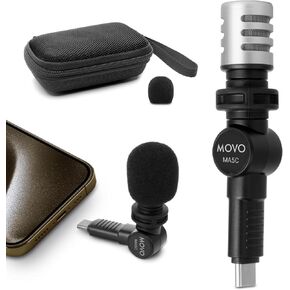 Movo External USB-C Microphone for iPhone 15 - Mic for iPhone 15, USB-C Devices - Portable Condenser Shotgun Mic for Video Recording, Voiceover, Interview, Travel, Vlogging, YouTube (Latest Version)