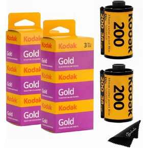 Kodak Gold 200 35mm film camera film Bundle, 6 Rolls (2x3 Pack), 36 Exposures Each, for 35mm Film Cameras includes Balveli Premium Microfiber Cloth - Kodak film 35 mm Film Roll for Film Camera 35mm