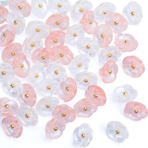 PAGOW 100pcs Flower Buttons Sew On with Shank, 11.7mm Cute Transparent Button Embellishments for Decoration Handmade Craft, for Clothes, Sewing (0.46inch x 0.46inch x 0.25inch) White, Pink