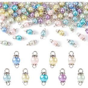 Pandahall Round Pearlized Glass Pearl Connector Charms