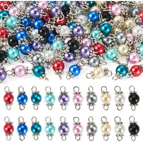 Pandahall Round Pearlized Glass Pearl Connector Charms