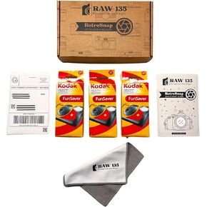 Raw135™ Development & Digital Scans for Kodak Funsavers • RetroSnap All-Inclusive Bundle • Microfiber Towel • Best Disposable Cameras Bulk • film camera 35mm film camera disposable (3 Pack)