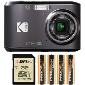 Kodak PIXPRO FZ45 Digital Camera (Black) Bundle with 32GB Class 10 UHS-I U1 SDHC Memory Card and AA High-Performance Alkaline Batteries (4-Pack) (3 Items)
