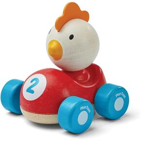 PlanToys Wooden Bunny Rabbit Racing Car with Vintage Car Theme (5717) | Pastel Color Collection |Sustainably Made from Rubberwood and Non-Toxic Paints and Dyes