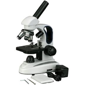 AmScope M158C-2L Cordless Compound Monocular Microscope, WF10x and WF25x Eyepieces, 40x-1000x Magnification, Upper and Lower LED Illumination with Rheostat, Brightfield, Single-Lens Condenser, Coaxial Coarse and Fine Focus, Plain Stage, 110V or Battery-Po