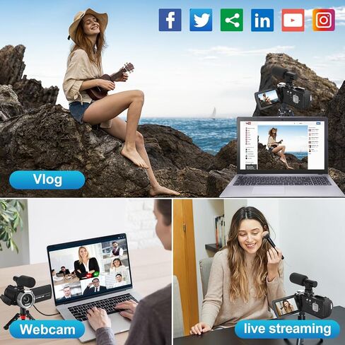 كاميرا فيديو كاميرا فيديو فائقة الدقة 2.7K 42MP مسجل كاميرات رقمية ليوتيوب TikTok 3 بوصة شاشة دوران 270 درجة 18X تكبير كاميرات فيديو للأطفال والمراهقين والطلاب والمبتدئين والشيوخ in Kuwait